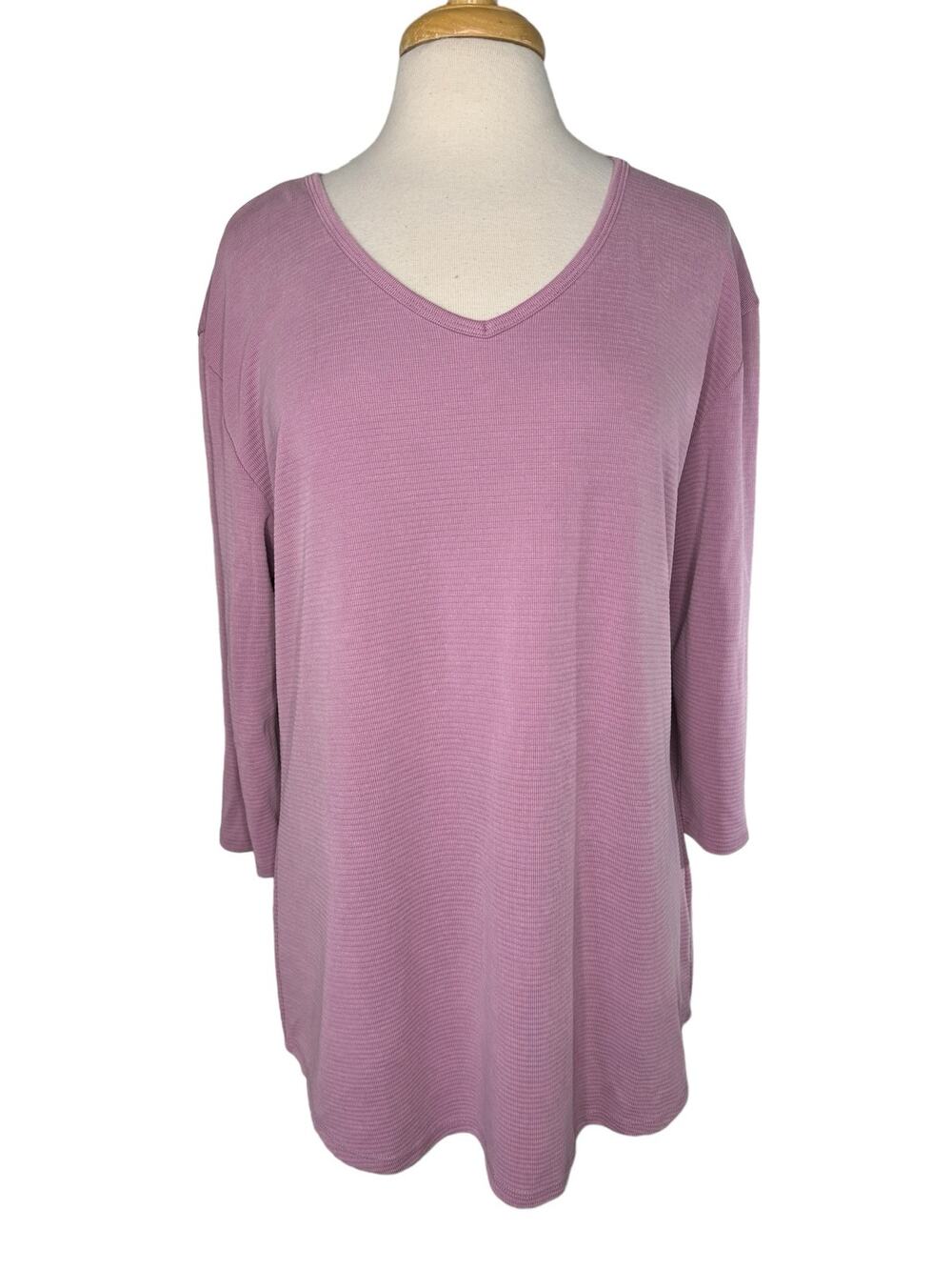 SEG'MENTS Essential 3/4 Sleeve V-Neck Textured Knit Top Lavender Purple Size XL